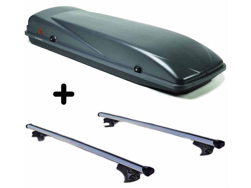 Set Baule + Barre Auto per MAZDA 5 dal 2005 al 2007 5P capiente 410 Litri in Grigio scuro con Chiavi Barre 110 CM c/Serratura