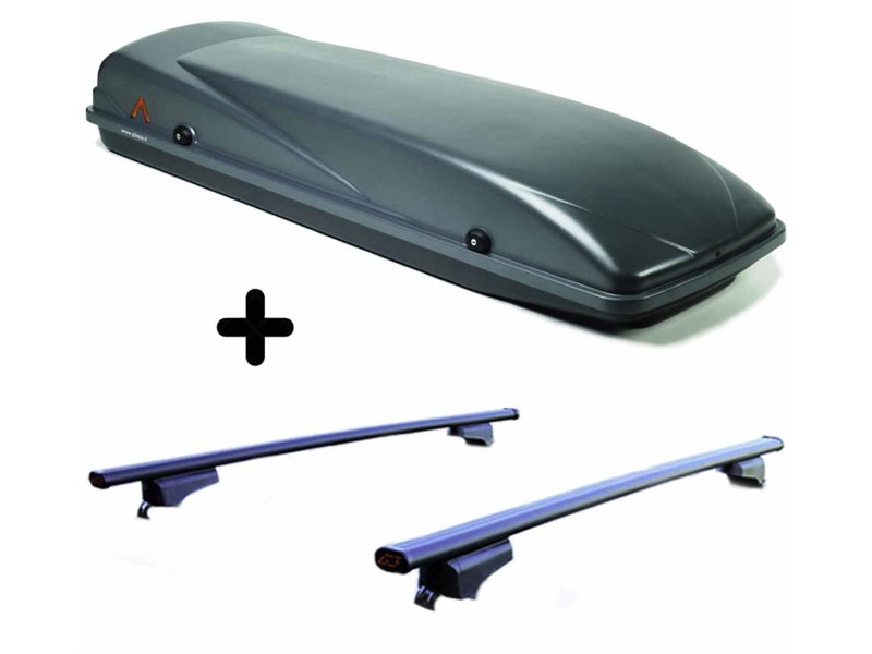 Set BOX + Barre Portatutto per SKODA SUPERB WAGON dal 2015 capiente 410 Litri Grigio con 2 Serrature Barre 127 CM + Kit Attacchi