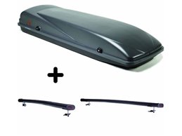 Set Baule + Barre Auto per VW POLO / CROSS dal 1981 al 2014 capiente 410 Litri Grigio con Chiavi Barre 122 CM + Kit Attacchi