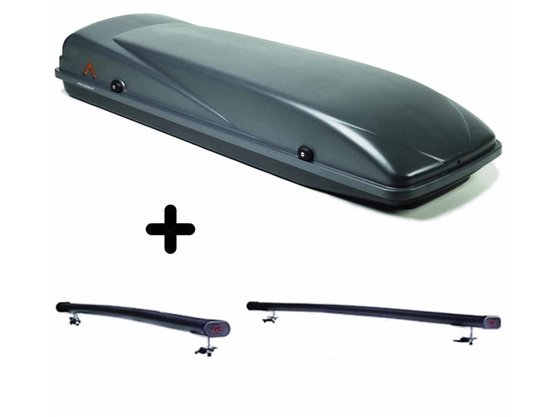 Set Baule + Barre Auto per VW POLO / CROSS dal 1981 al 2014 capiente 410 Litri Grigio con Chiavi Barre 122 CM + Kit Attacchi