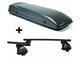 Set Baule + Barre Auto per RENAULT ESPACE dal 1985 al 2010 capiente 410 Litri Grigio con 2 Serrature Barre 127 CM + Kit Attacchi