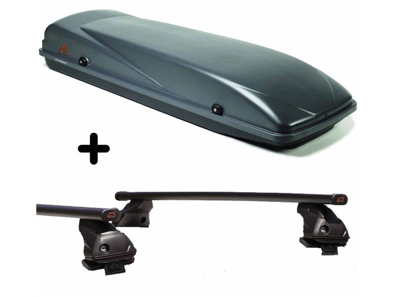 Set Baule + Barre Auto per RENAULT ESPACE dal 1985 al 2010 capiente 410 Litri Grigio con 2 Serrature Barre 127 CM + Kit Attacchi
