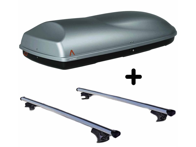 Set Baule + Barre Auto per DAEWOO LACETTI SW dal 2004 capiente 375 Litri in Grigio chiaro con Serratura Barre 110 CM c/Serratura