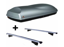Set BOX tetto con Barre per PEUGEOT 3008 dal 2016 al 2020 capiente 375 Litri Colore Grigio con Chiave Barre 127 CM c/Serratura