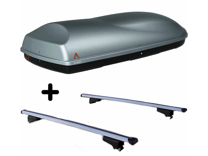 Set BOX tetto con Barre per PEUGEOT 3008 dal 2016 al 2020 capiente 375 Litri Colore Grigio con Chiave Barre 127 CM c/Serratura