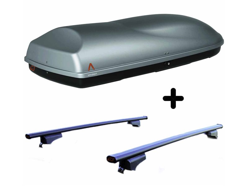 Set BOX + Barre Portatutto per CITROEN C5 SW dal 2001 al 2008 capiente 375 Litri Grigio con Chiave Barre 110 CM + Kit Attacchi