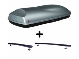 Set Baule + Barre Auto per KIA SPORTAGE dal 1996 al 2010 capiente 375 Litri Colore Grigio con Chiave Barre 122 CM + Kit Attacchi
