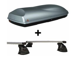 Set Baule tetto + Barre per PEUGEOT 308 anni 2008 2012 2016 capiente 375 Litri Grigio con Serratura Barre 110 CM c/Kit Attacchi