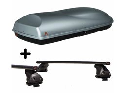 Set Baule tetto + Barre per OPEL ASTRA/SW NO Tetto in Vetro capiente 375 Litri Grigio con Serratura Barre 110 CM + Kit Attacchi