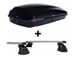 Set Baule tetto + Barre per CITROEN AX 3 porte capiente 240 Litri in Nero metallizzato con Serratura Barre 110 CM c/Kit Attacchi