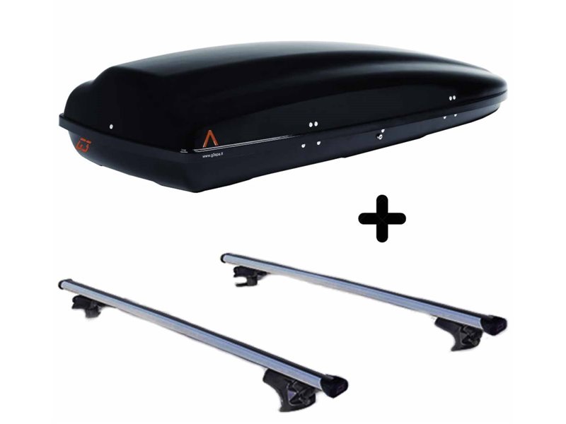 Set BOX + Barre Portatutto per OPEL VECTRA C dal 2003 in poi capiente 390 Litri Nero con 2 Serrature Barre 127 CM c/Serratura
