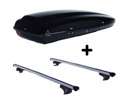 Set BOX + Barre Portatutto per RENAULT LAGUNA SW 2001-2007 capiente 390 Litri Colore Nero con 2 Chiavi Barre 127 CM c/Serratura