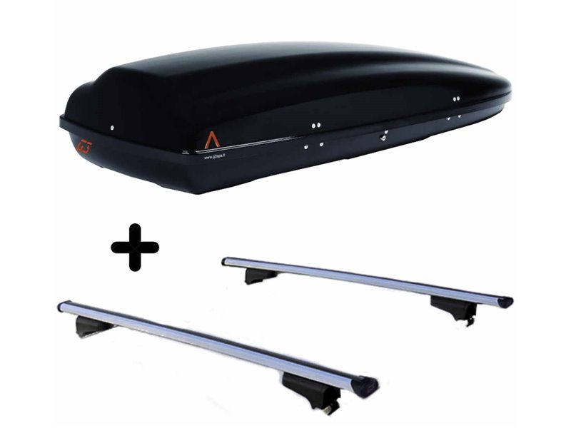 Set BOX tetto con Barre per VOLVO XC40 dal 2018 in poi capiente 390 Litri Colore Nero con 2 Serrature Barre 127 CM c/Serratura