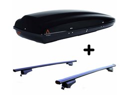 Set BOX + Barre Portatutto per SSANGYONG KORANDO dal 2019 capiente 390 Litri Nero con 2 Serrature Barre 127 CM + Kit Attacchi