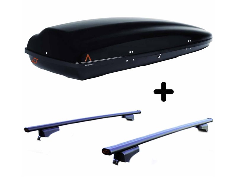 Set BOX + Barre Portatutto per SSANGYONG KORANDO dal 2019 capiente 390 Litri Nero con 2 Serrature Barre 127 CM + Kit Attacchi