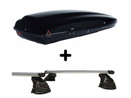 Set Baule tetto + Barre per FIAT GRANDE PUNTO 5P del 2005 capiente 390 Litri Nero con 2 Serrature Barre 110 CM c/Kit Attacchi