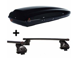 Set Baule tetto + Barre per FORD FIESTA dal 2008 al 2017 capiente 390 Litri Colore Nero con 2 Chiavi Barre 110 CM + Kit Attacchi
