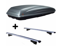 Set BOX + Barre Portatutto per FIAT CROMA / CROMA SW del 2005 capiente 390 Litri Grigio con Serratura Barre 110 CM c/Serratura