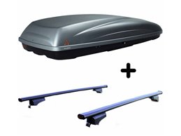 Set BOX + Barre Portatutto per FORD KA+ ACTIVE del 2018 capiente 390 Litri Colore Grigio con Chiave Barre 110 CM + Kit Attacchi