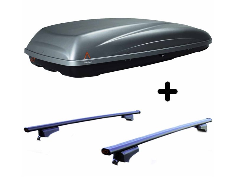 Set BOX + Barre Portatutto per FORD KA+ ACTIVE del 2018 capiente 390 Litri Colore Grigio con Chiave Barre 110 CM + Kit Attacchi