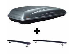 Set Baule + Barre Auto per KIA SPORTAGE dal 1996 al 2010 capiente 390 Litri Colore Grigio con Chiave Barre 122 CM + Kit Attacchi
