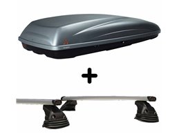 Set Baule + Barre Auto per DAEWOO NUBIRA dal 2002 al 2005 capiente 390 Litri Grigio con Serratura Barre 127 CM c/Kit Attacchi