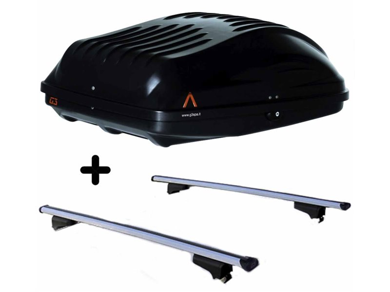 Set BOX tetto con Barre per ALFA 159 SPORTWAGON del 2005 capiente 220 Litri Colore Nero con Serratura Barre 127 CM c/Serratura