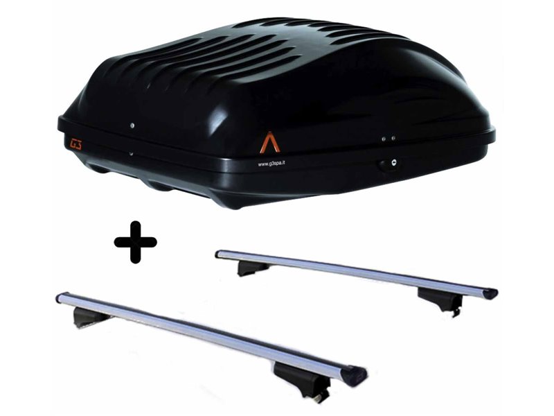 Set BOX tetto con Barre per RENAULT KADJAR dal 2015 capiente 220 Litri Colore Nero con Serratura Set Barre da 127 CM c/Serratura