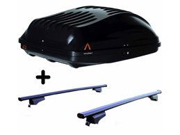 Set BOX + Barre Portatutto per KIA SPORTAGE 2010 2016 2018 capiente 220 Litri Colore Nero con Chiave Barre 127 CM + Kit Attacchi