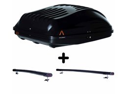 Set Baule + Barre Auto per A6 AVANT/A6 ALLROAD 2000-2012 capiente 220 Litri Colore Nero con Chiave Barre 122 CM + Kit Attacchi