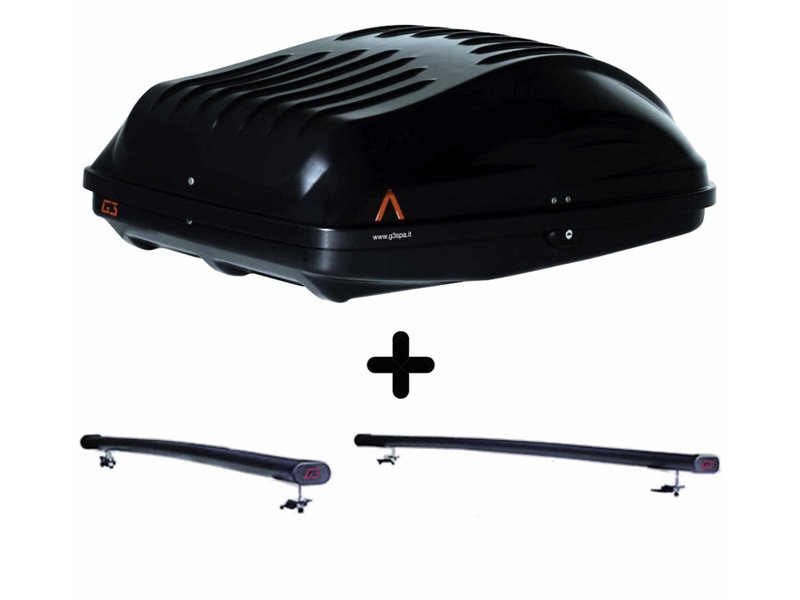 Set Baule + Barre Auto per A6 AVANT/A6 ALLROAD 2000-2012 capiente 220 Litri Colore Nero con Chiave Barre 122 CM + Kit Attacchi