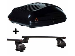 Set Baule tetto + Barre per SUBARU IMPREZA dal 2007 al 2014 capiente 220 Litri Nero con Serratura Barre 110 CM + Kit Attacchi