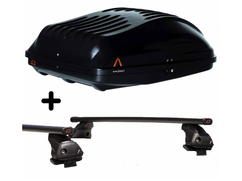 Set Baule + Barre Auto per HONDA JAZZ dal 2008 al 2014 capiente 220 Litri Colore Nero con Serratura Barre 127 CM + Kit Attacchi
