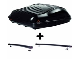 Set Baule + Barre Auto per KIA SPORTAGE dal 1996 al 2010 capiente 335 Litri Colore Nero con 2 Chiavi Barre 122 CM + Kit Attacchi