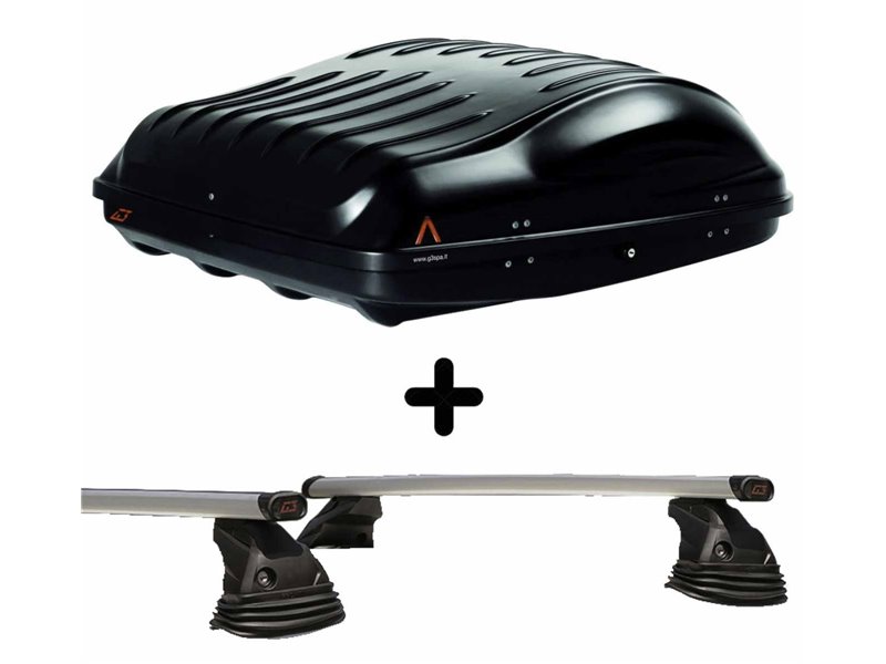 Set Baule tetto + Barre per OPEL SIGNUM dal 2003 al 2008 capiente 335 Litri Colore Nero con 2 Chiavi Barre 110 CM c/Kit Attacchi