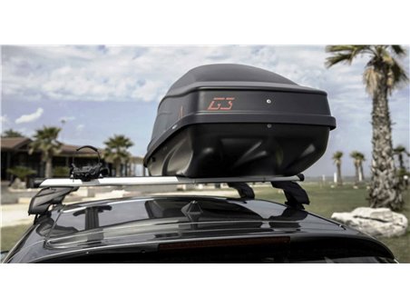 Set Baule + Barre Auto per KIA RIO dal 2017 in poi capiente 335 Litri Colore Nero con 2 Serrature Barre 127 CM c/Kit Attacchi