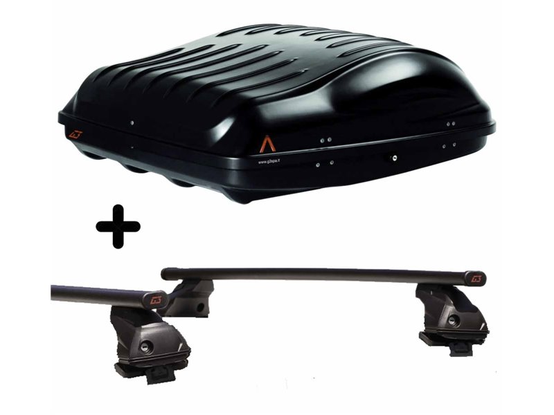 Set Baule tetto + Barre per HYUNDAI i20 anni 2008 2013 capiente 335 Litri Colore Nero con 2 Chiavi Barre 110 CM + Kit Attacchi