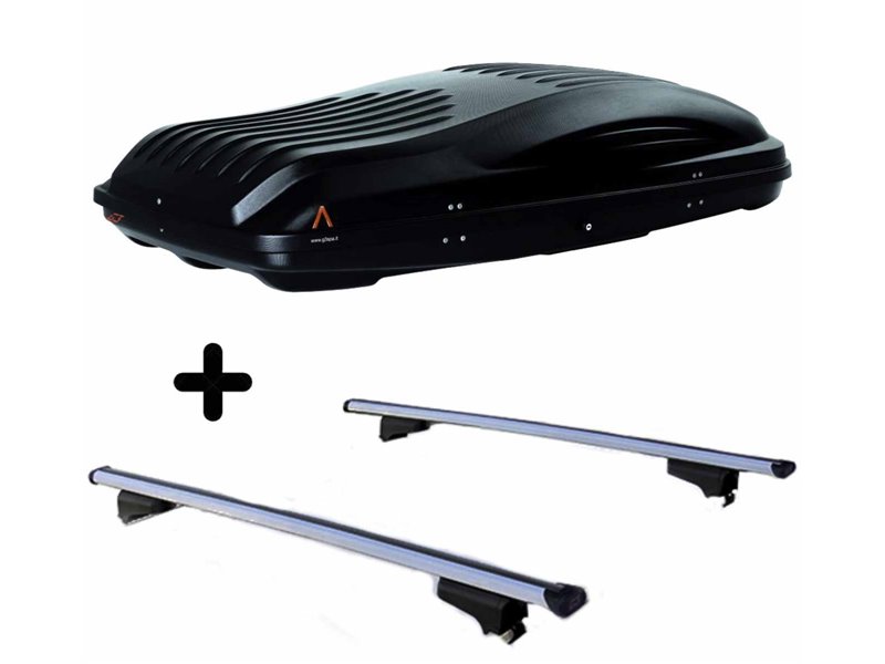 Set BOX tetto con Barre per FIAT SEDICI dal 2006 al 2009 capiente 460 Litri Colore Nero con 2 Serrature Barre 127 CM c/Serratura