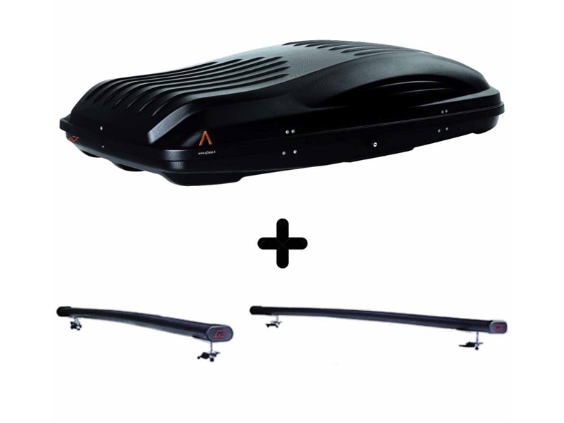 Set Baule + Barre Auto per JAGUAR X-TYPE dal 2004 al 2008 capiente 460 Litri Nero con 2 Serrature Barre 122 CM + Kit Attacchi