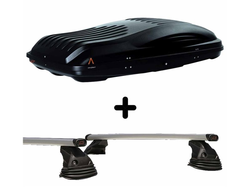 Set Baule tetto + Barre per BMW SERIE 5 Touring 2004-2010 capiente 460 Litri Nero con 2 Serrature Barre 110 CM c/Kit Attacchi