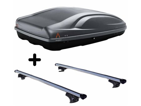 Set Baule + Barre Auto per RENAULT MEGANE dal 2008 al 2015 capiente 460 Litri Nero con 2 Serrature Barre 127 CM c/Kit Attacchi