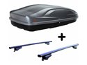 Set Baule tetto + Barre per PEUGEOT 106 dal 1991 al 2005 capiente 240 Litri Colore Nero con Chiave Barre 110 CM c/Kit Attacchi