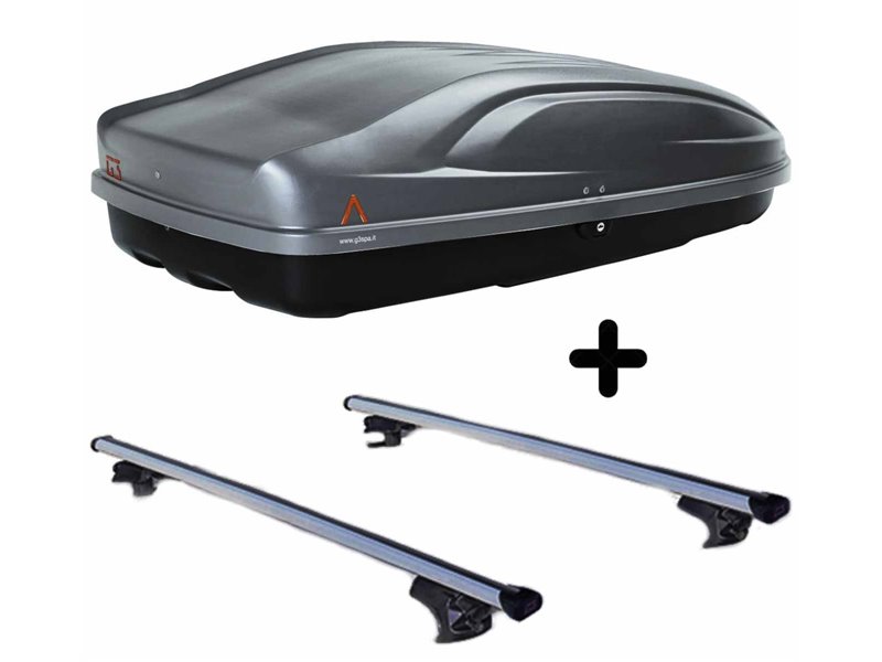 Set Baule + Barre Auto per BERLINGO del 2008 3/5P capiente 240 Litri in Grigio scuro con Serratura Barre 110 CM c/Serratura