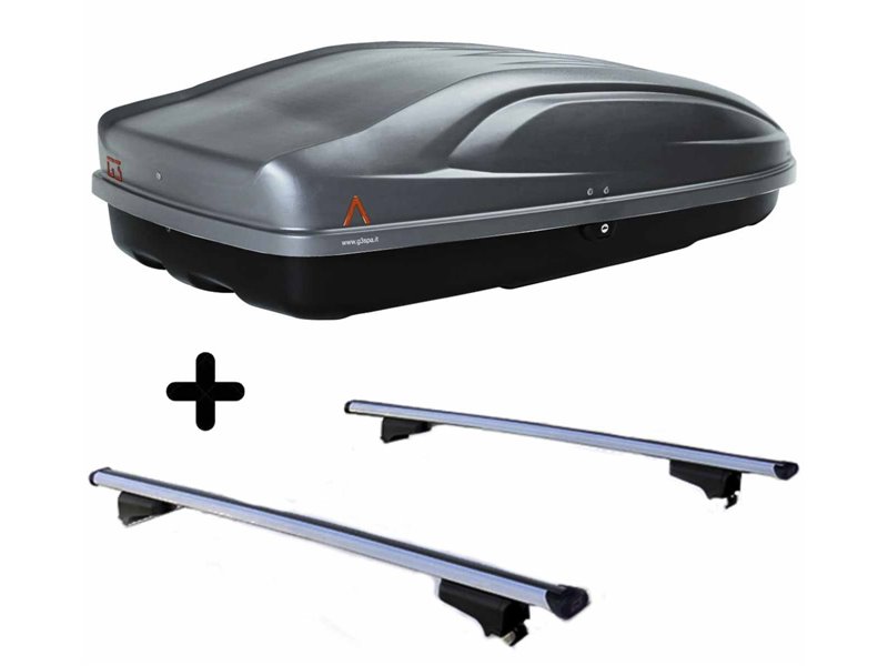 Set BOX tetto con Barre per VOLKSWAGEN TIGUAN 2016-2020 capiente 240 Litri in Grigio scuro con Chiave Barre 127 CM c/Serratura