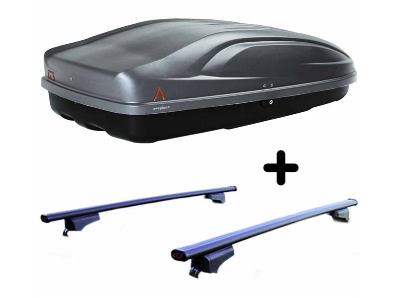 Set BOX + Barre Portatutto per OPEL ANTARA dal 2006 in poi capiente 240 Litri Grigio con Serratura Barre 110 CM + Kit Attacchi