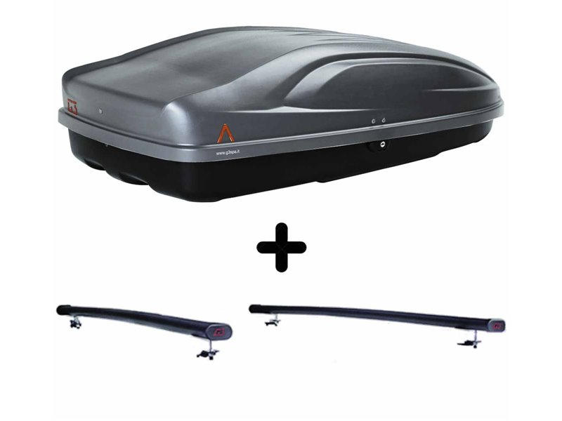 Set Baule + Barre Auto per CHRYSLER 300 C Touring dal 2004 capiente 240 Litri Grigio con Serratura Barre 122 CM + Kit Attacchi