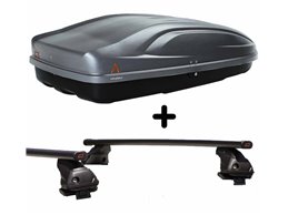 Set Baule tetto + Barre per OPEL CALIBRA dal 1990 al 1997 capiente 240 Litri Grigio con Serratura Barre 110 CM + Kit Attacchi