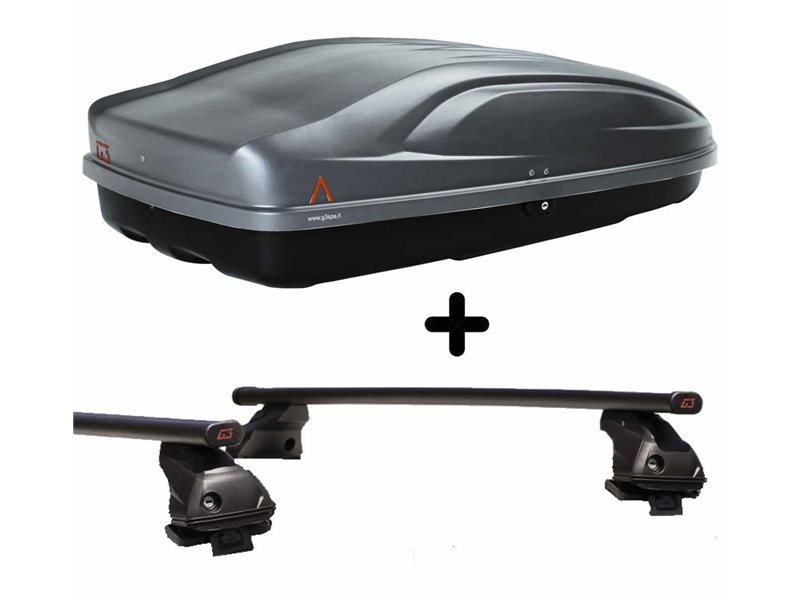 Set Baule + Barre Auto per AUDI Q2 dal 2016 in poi capiente 240 Litri in Grigio scuro con Serratura Barre 127 CM + Kit Attacchi