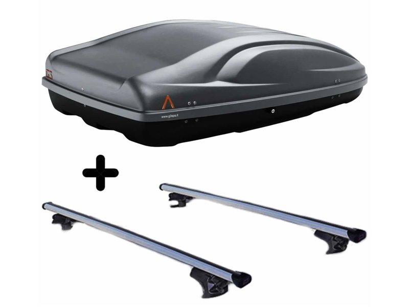 Set Baule + Barre Auto per AUDI A4 AVANT dal 2001 al 2008 capiente 330 Litri in Grigio scuro con Chiave Barre 110 CM c/Serratura