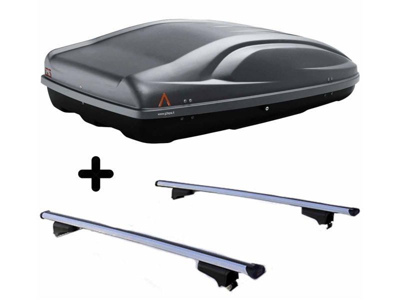 Set BOX + Barre Portatutto per CITROEN C4 CACTUS 2014-2018 capiente 330 Litri Colore Grigio con Chiave Barre 110 CM c/Serratura